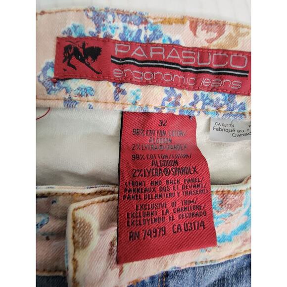 Parasuco Bohemian Jean Sz 32 Flare Low Rise Floral Ruffes Colorblock Unique - Picture 8 of 15
